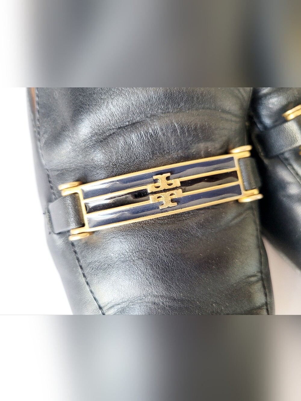 Tory Burch Amelia Calfskin Leather Backless Loafers Gold Logo Hardware Black 9.5 - Picture 6 of 16